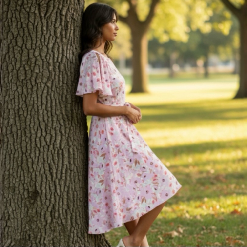 Anne Klein Short Flutter Sleeve Sash Dress Size Small - Picture 2 of 7